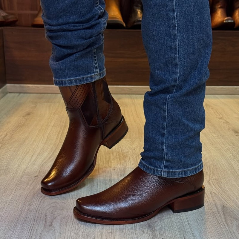 Vintage Stitched Leather Western Ankle Boots