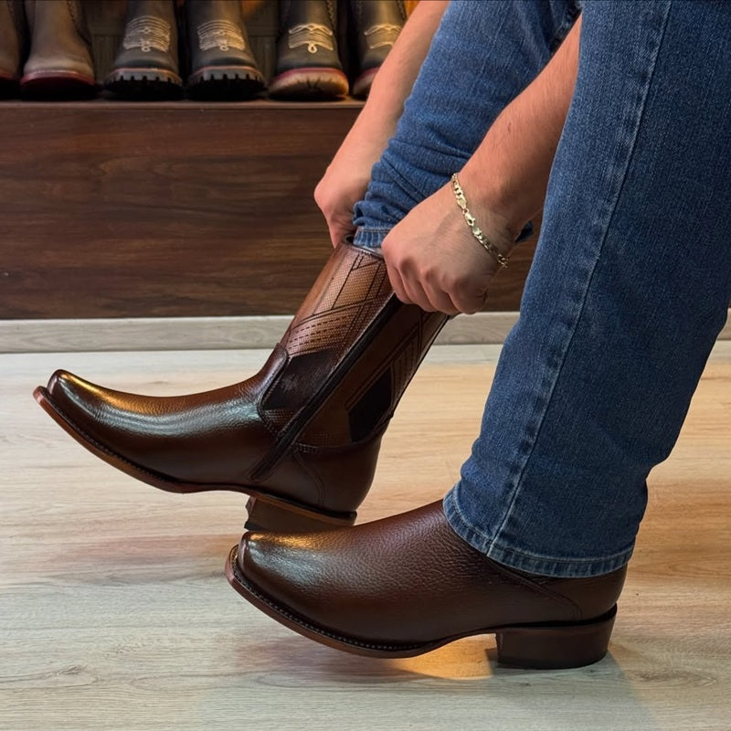 Vintage Stitched Leather Western Ankle Boots