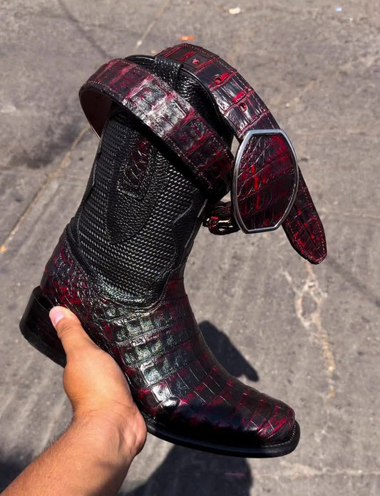Genuine Crocodile Print Leather Western Cowboy Boots
