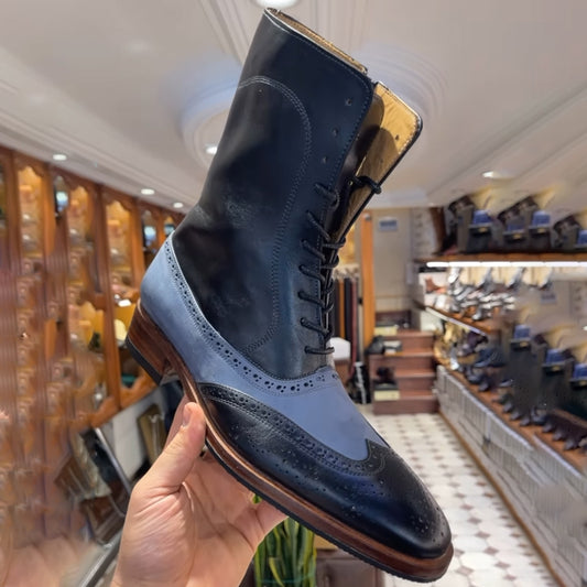 Men's Lace-Up Color Block Flat Martin Boots