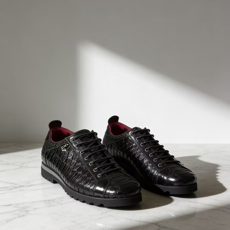 Black Croc-Embossed Sneakers