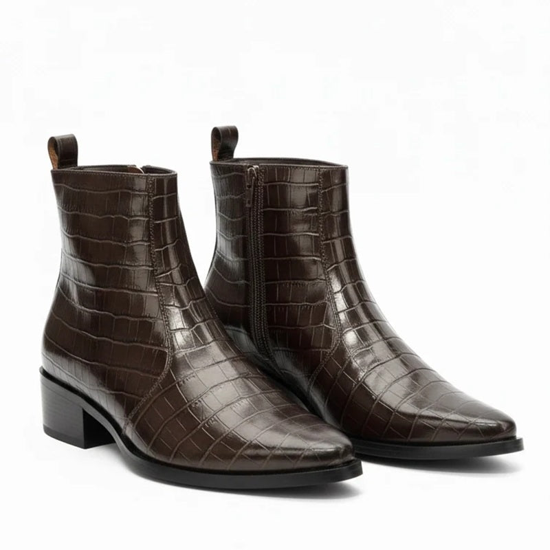 Men's Handmade Crocodile-Print Chelsea Boots