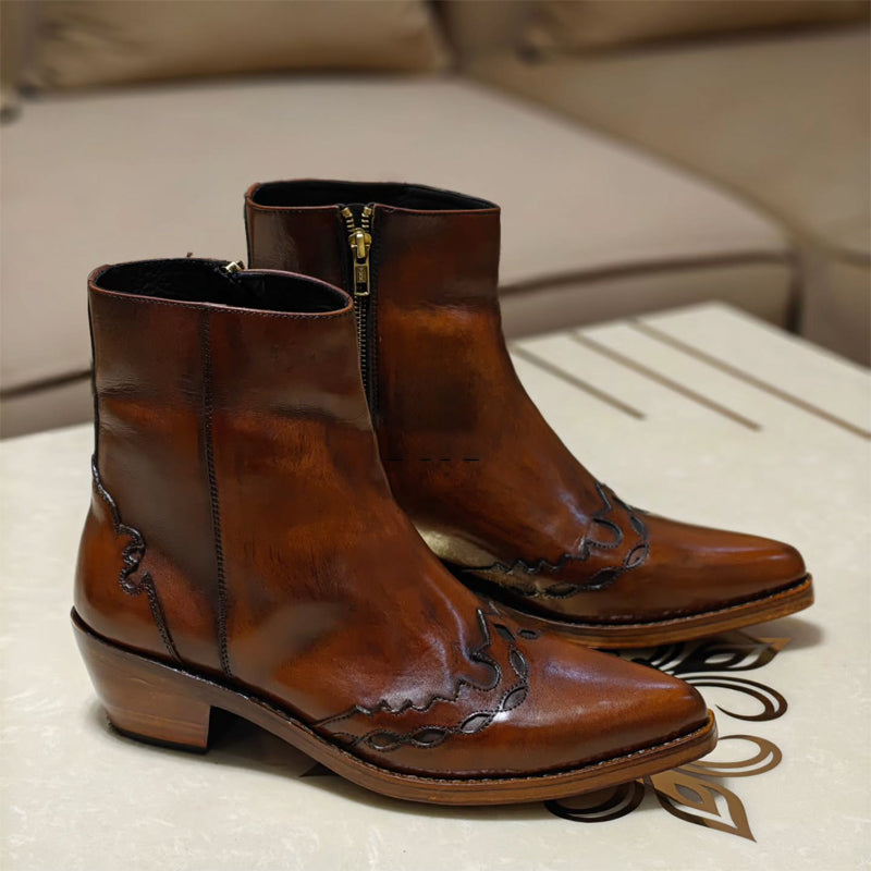 Men's Cowboy Pointed Leather Boots