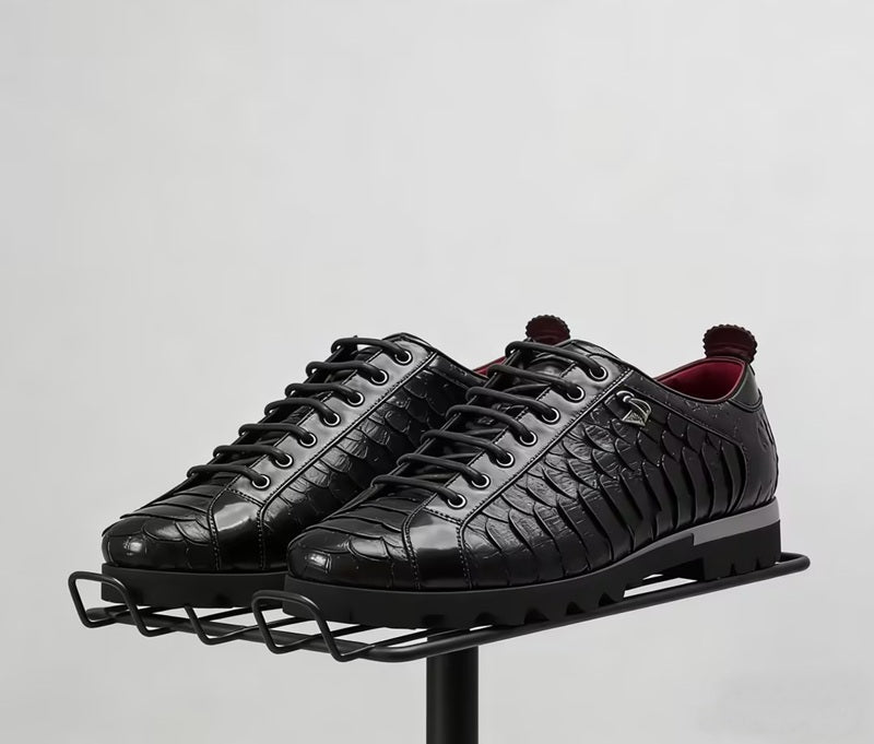 Black Croc-Embossed Sneakers