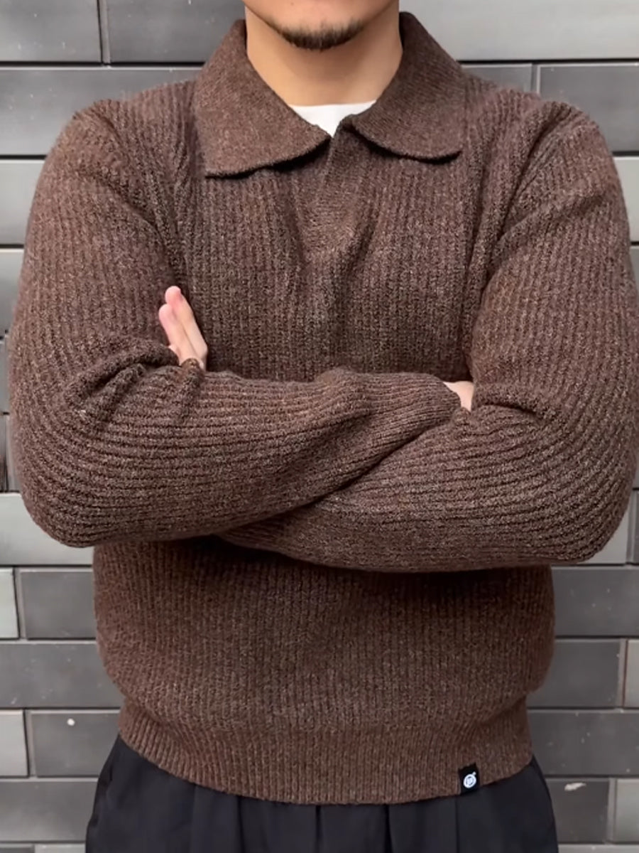 Men's V-neck Knitted Polo Pullover Sweater