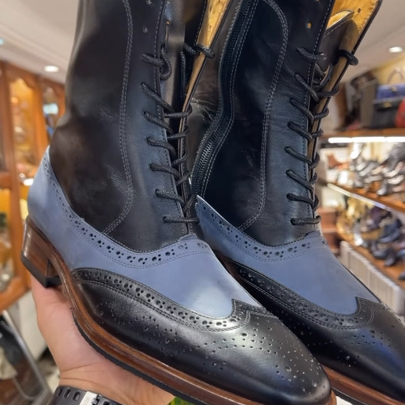 Men's Lace-Up Color Block Flat Martin Boots