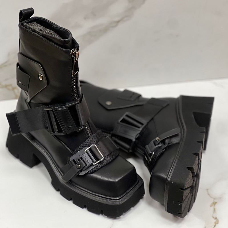 Men's Buckle Straps Platform Boots