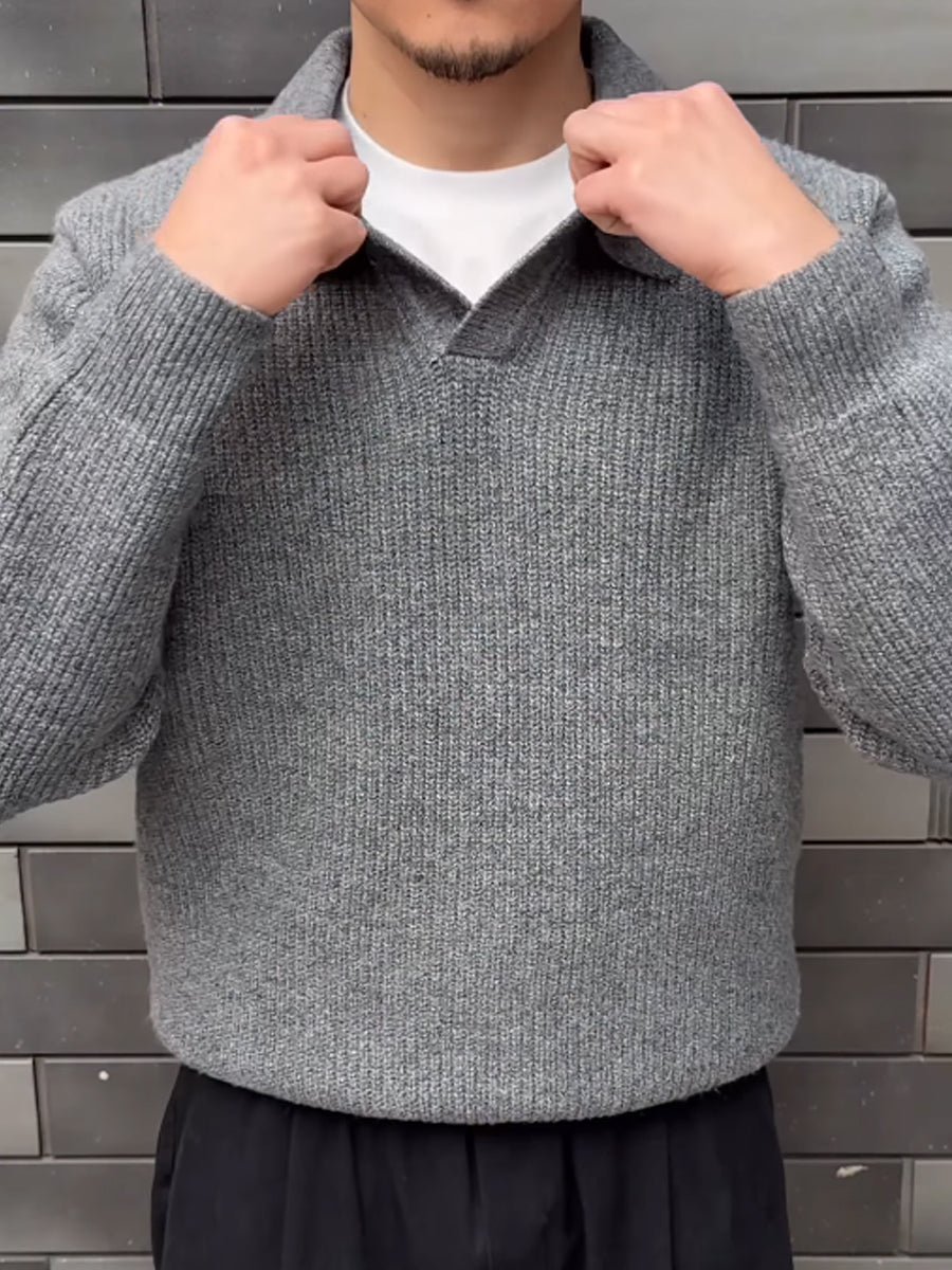 Men's V-neck Knitted Polo Pullover Sweater