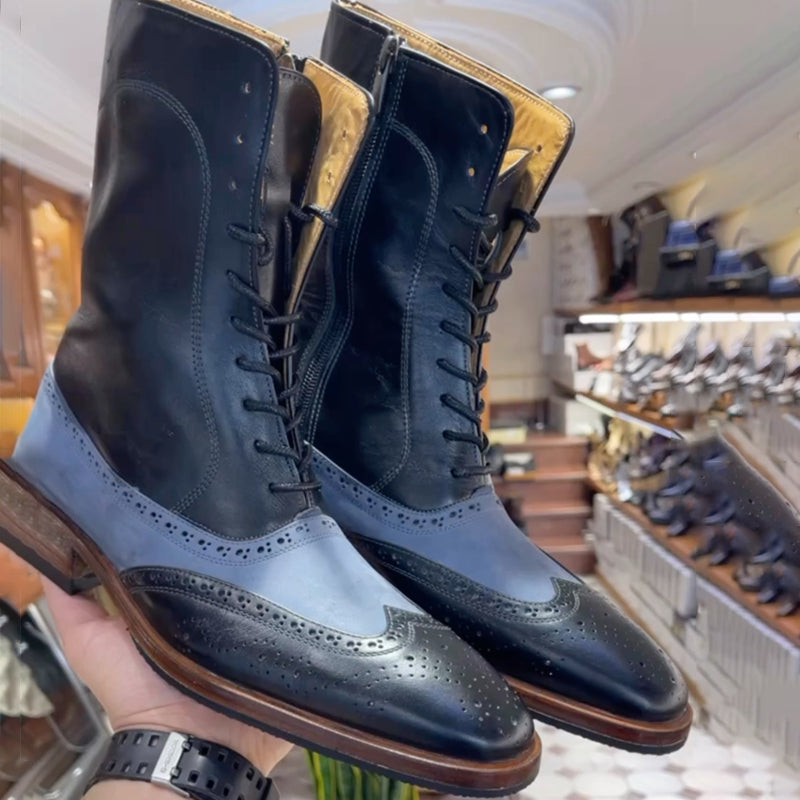 Men's Lace-Up Color Block Flat Martin Boots