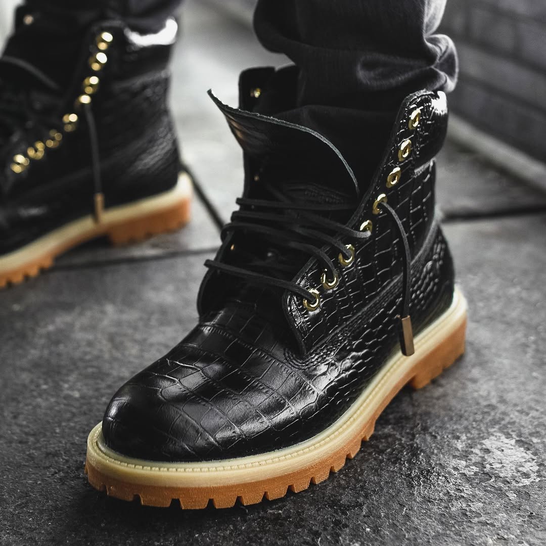 Vintage Crocodile Lace-Up Boots