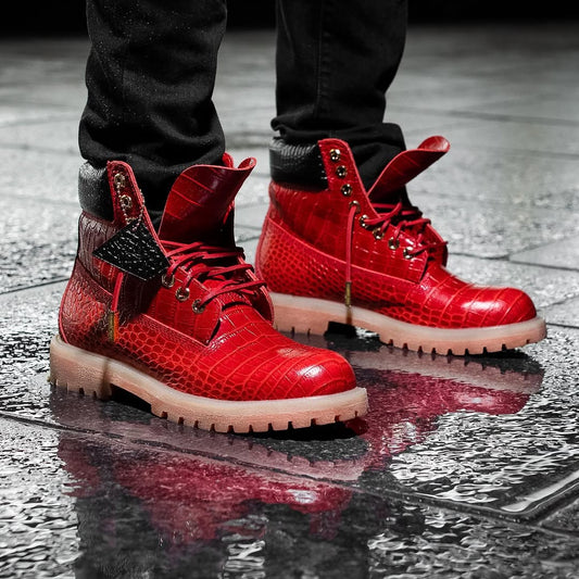 Vintage Crocodile Lace-Up Boots