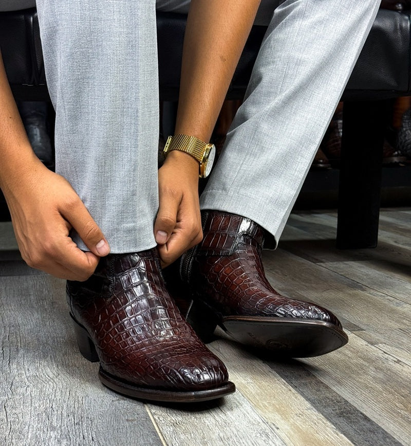 Men's Retro Crocodile-Print Western Boots