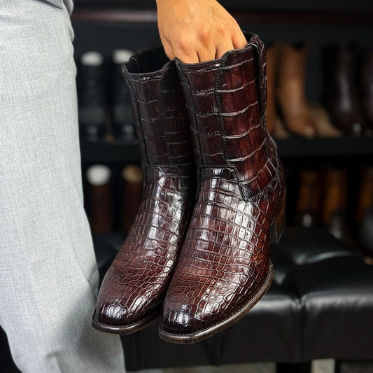 Men's Retro Crocodile-Print Western Boots