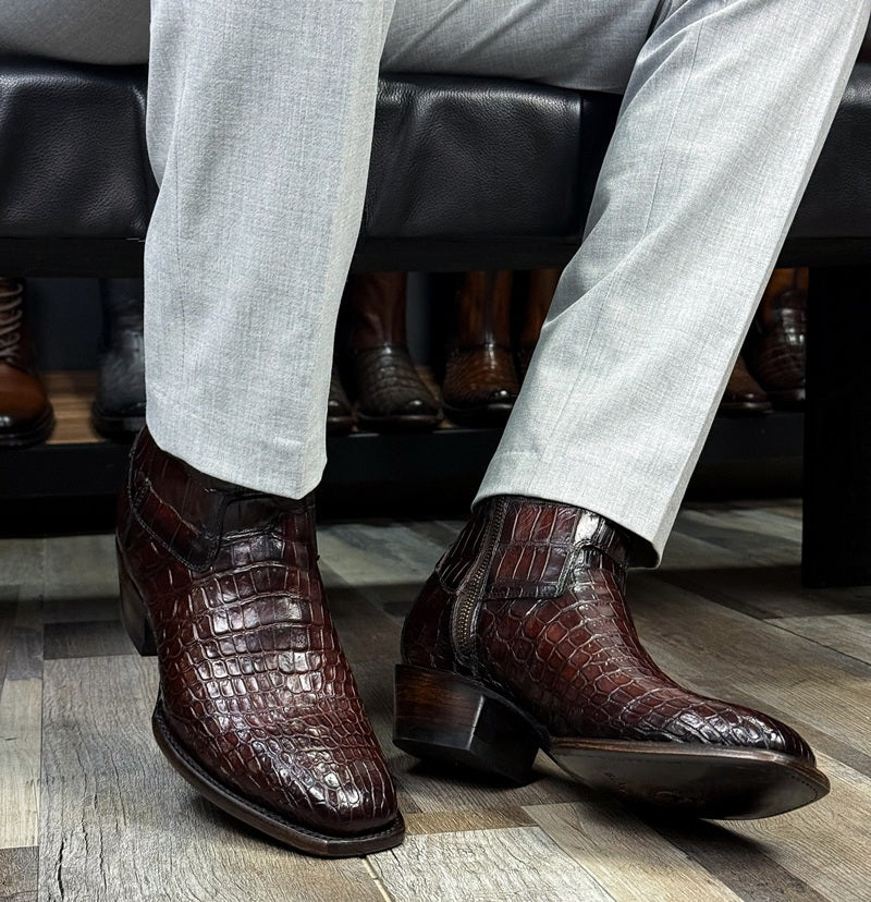 Men's Retro Crocodile-Print Western Boots