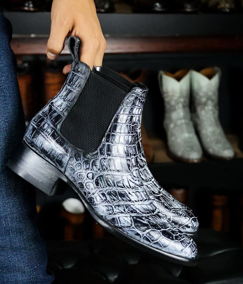 Silver-Grey Crocodile Western Boots