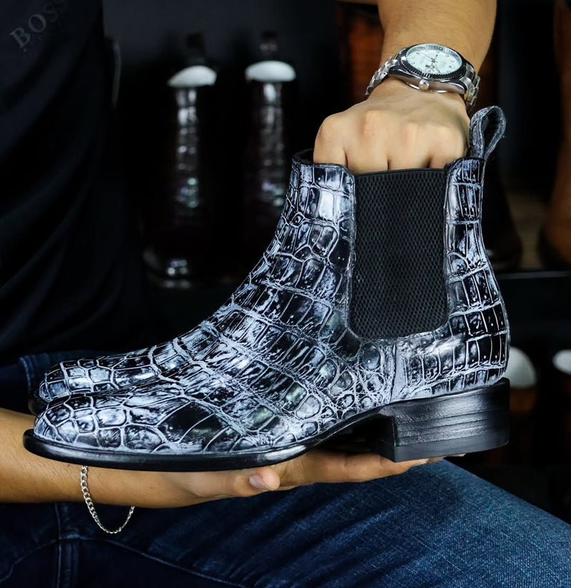 Silver-Grey Crocodile Western Boots