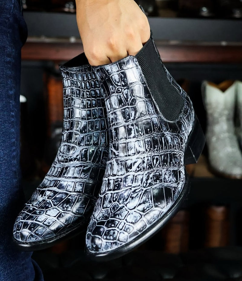 Silver-Grey Crocodile Western Boots