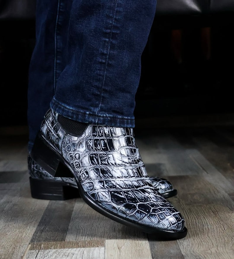 Silver-Grey Crocodile Western Boots