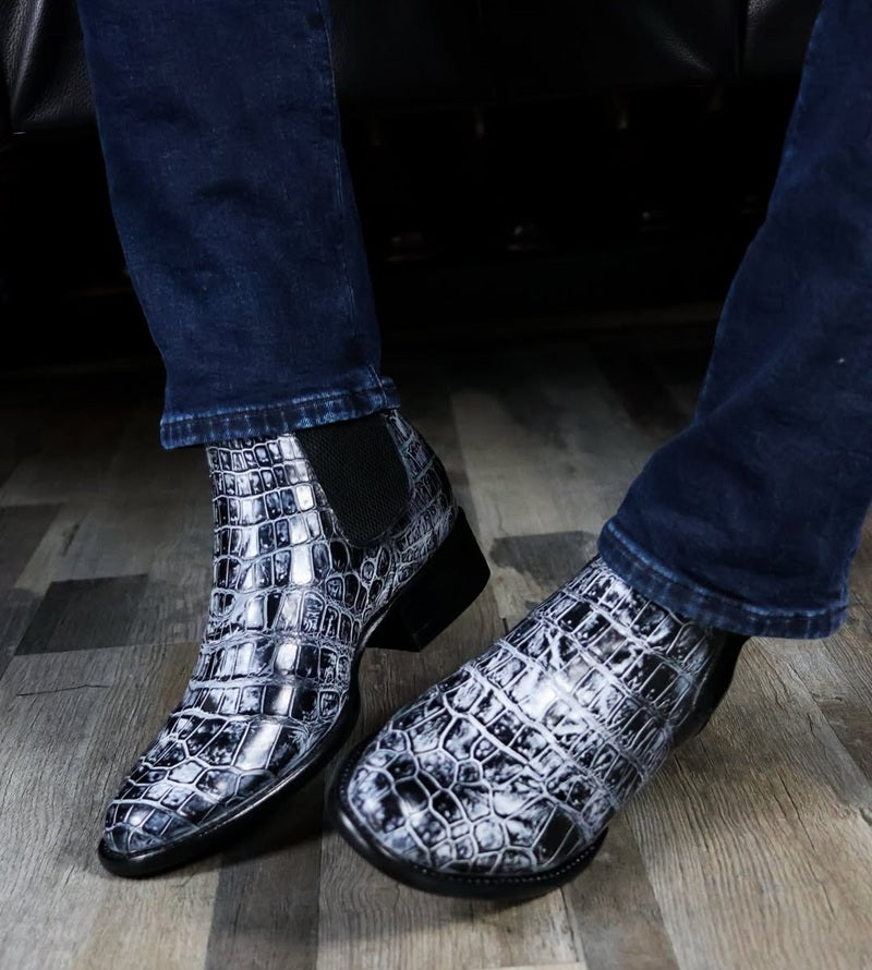 Silver-Grey Crocodile Western Boots
