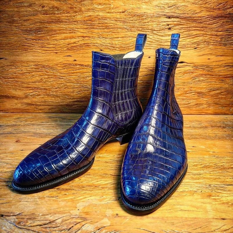 Men's Handmade Crocodile-Embossed Chelsea Boots