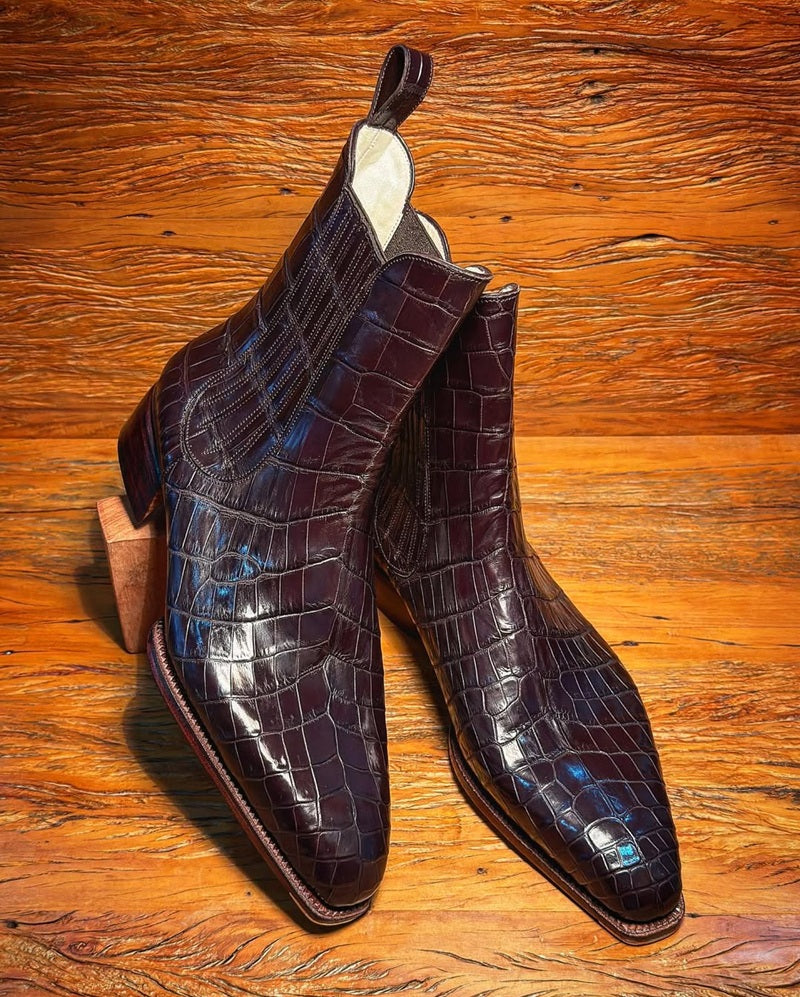 Men's Handmade Crocodile-Embossed Chelsea Boots