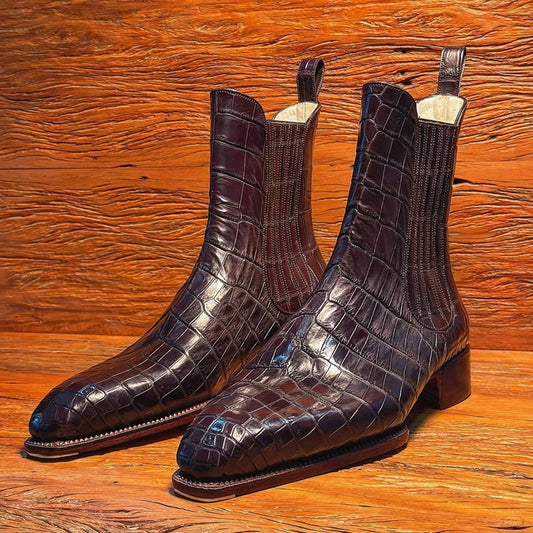 Men's Handmade Crocodile-Embossed Chelsea Boots