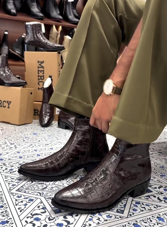 Men's Handmade Crocodile-Print Chelsea Boots