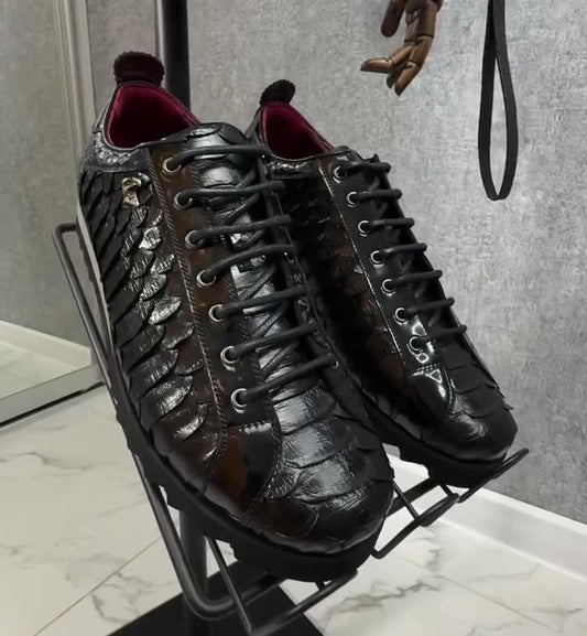 Black Croc-Embossed Sneakers