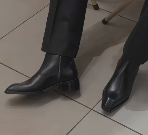 Squared-Toe Leather Chelsea Dress Boots