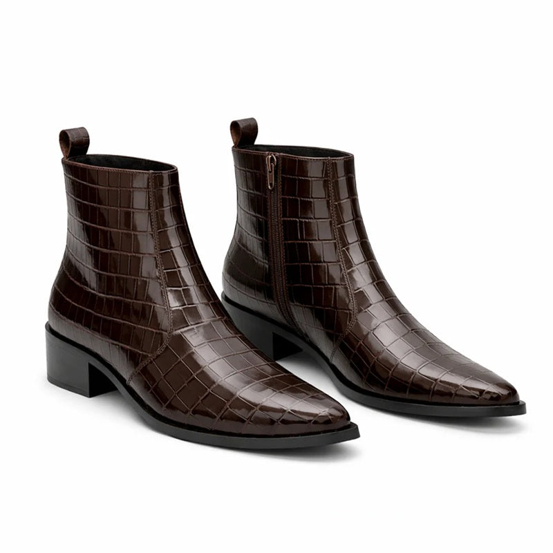 Men's Handmade Crocodile-Print Chelsea Boots
