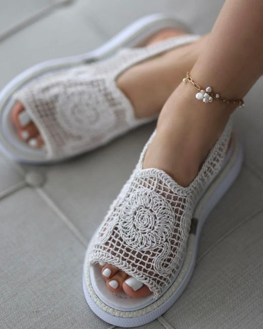 Lace Straw Detailed Women's Sandals