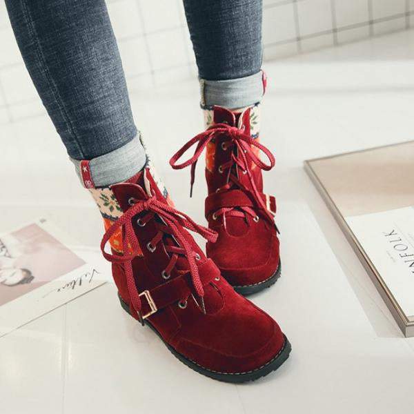 Women's Ethnic Style Belt Buckle Christmas Pattern Short Boots