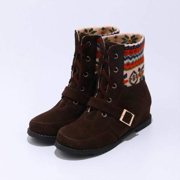 Women's Ethnic Style Belt Buckle Christmas Pattern Short Boots