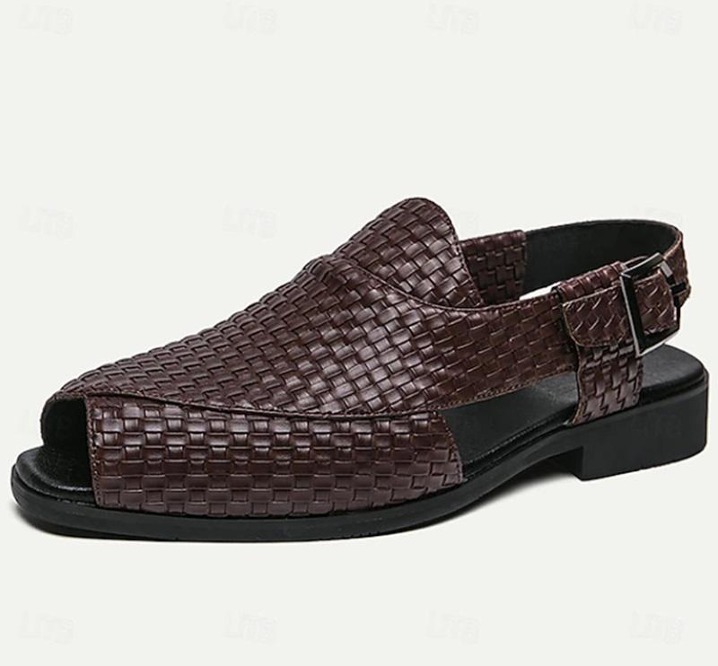 Men's Black Woven Leather Sandals