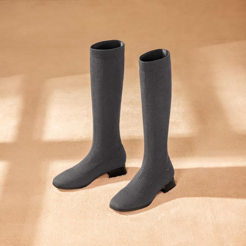 Square-Toe Water Repellent Wool Knee-High Boots