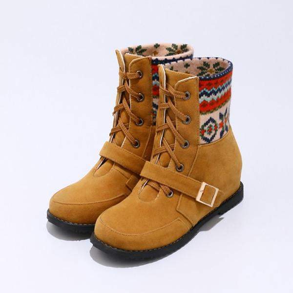 Women's Ethnic Style Belt Buckle Christmas Pattern Short Boots