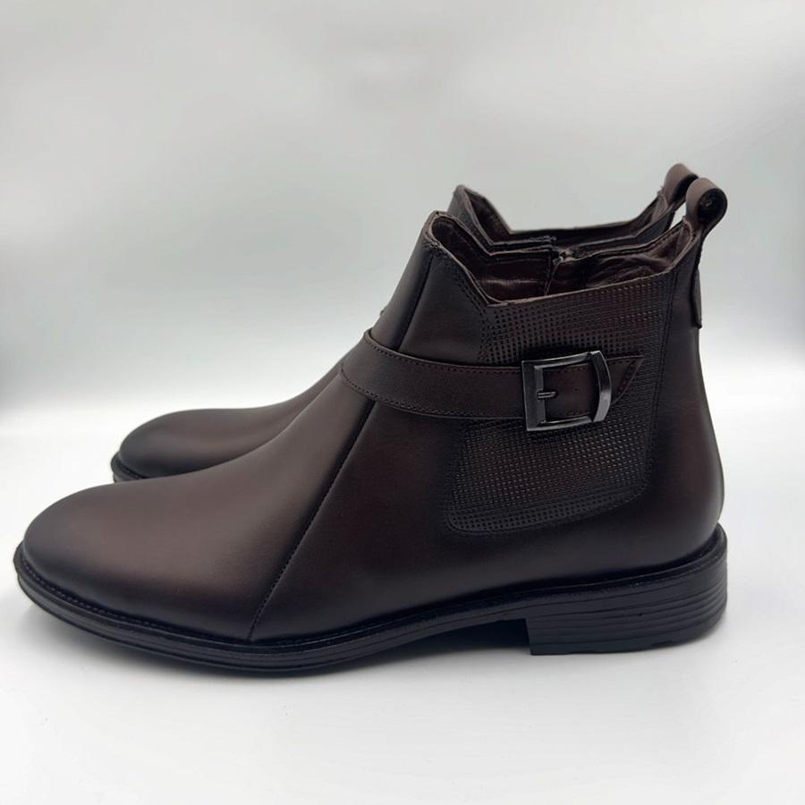 Men's Buckle Cowhide Business High-Top Leather Ankle Boots