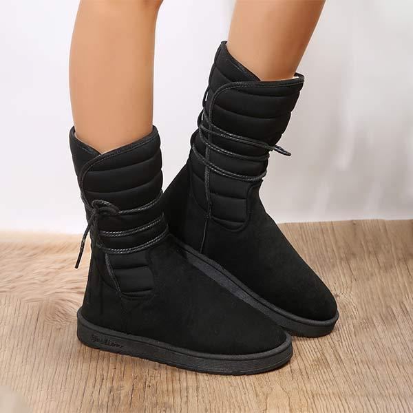 Women's Strappy Flat Heel Mid-Calf Snow Boots