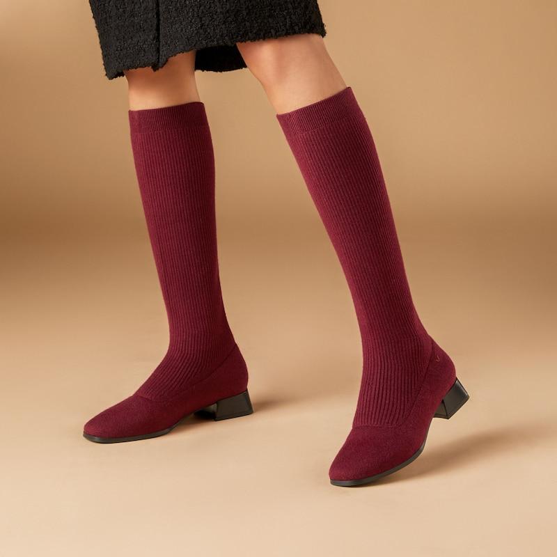 Square-Toe Water Repellent Wool Knee-High Boots