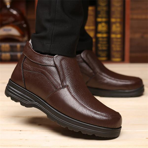 Men's Genuine Leather Comfort Shoes Fleece Lined Classic Business Loafers