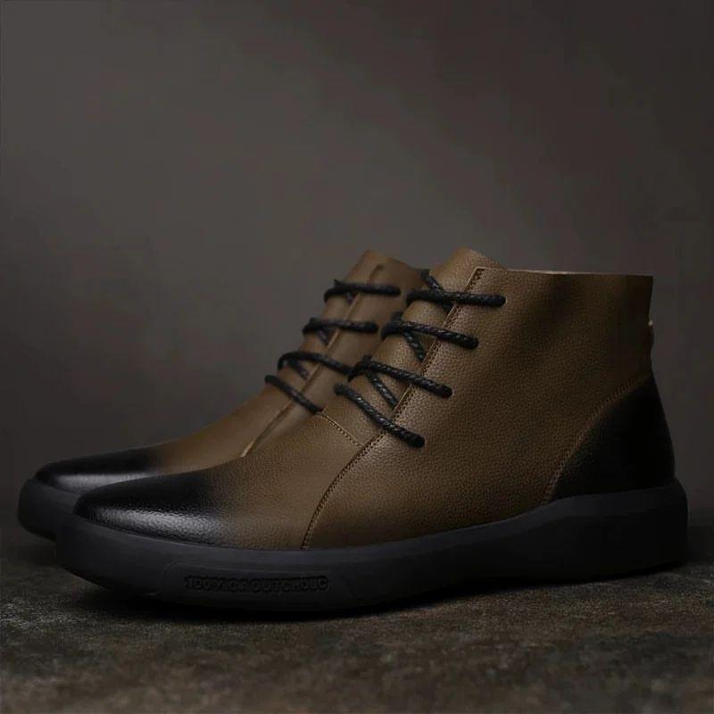 Black Green Lace Up Leather Combination Men Ankle Boots