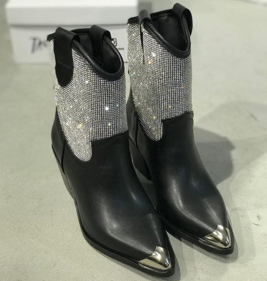 Women's Chunky Rhinestone Western Boots