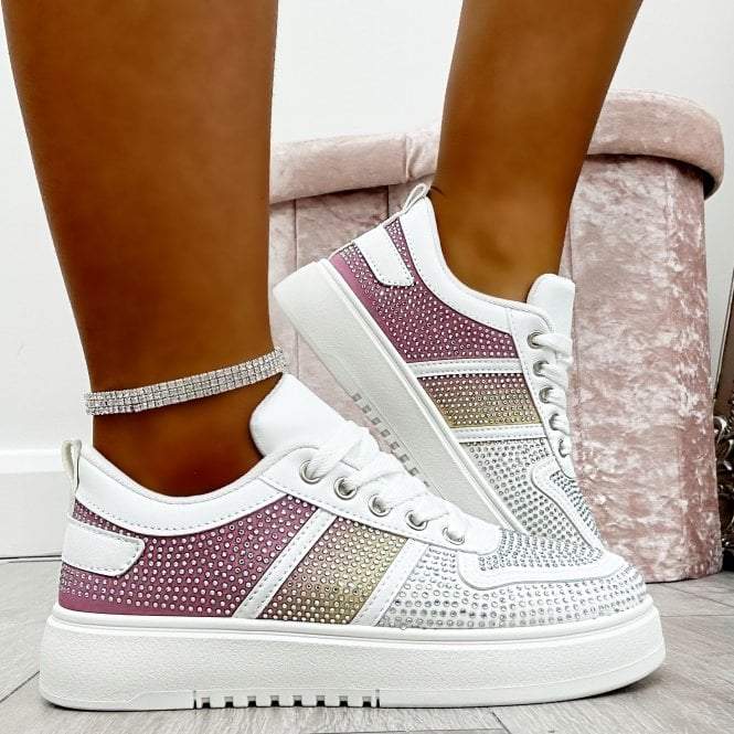 Pink Crystal Glossy Sneakers