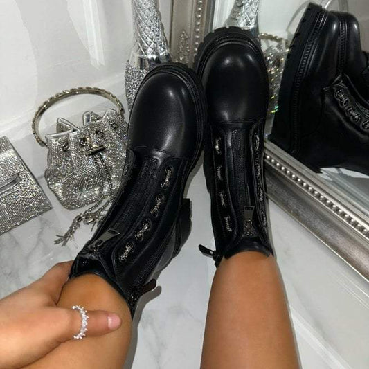 Black Crystal Trim Combat Boots