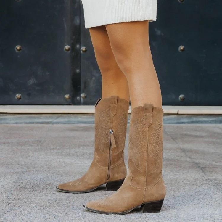 Autumn Plain Vintage Suede Western Boots