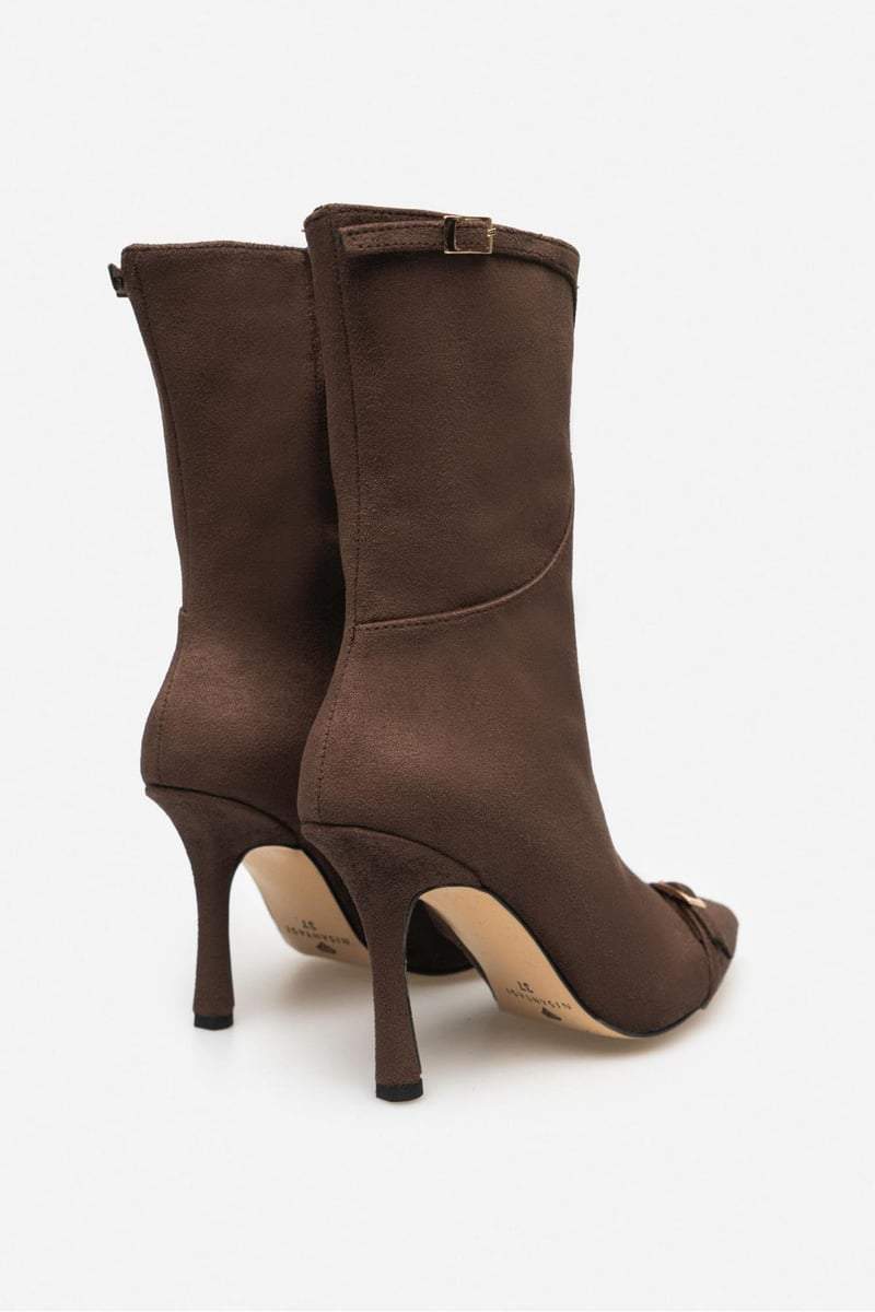 Golden Brown Suede Belt Detail Women's Heel Boots