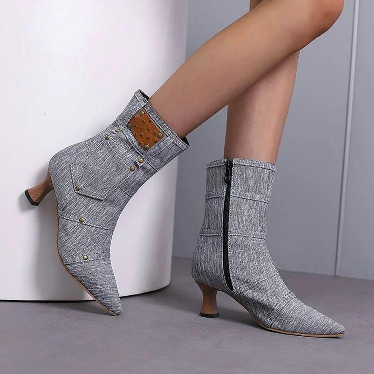 Denim Plain Casual Cowboy Boots