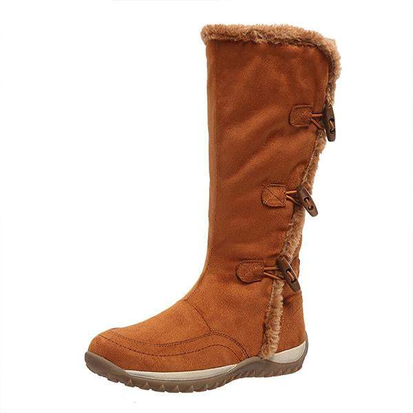 Women's Retro Button Flat Plush Snow Boots