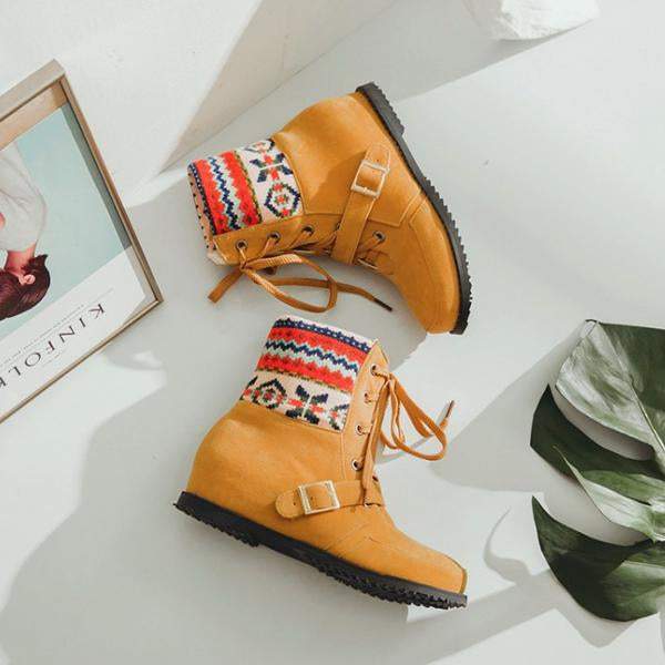 Women's Ethnic Style Belt Buckle Christmas Pattern Short Boots