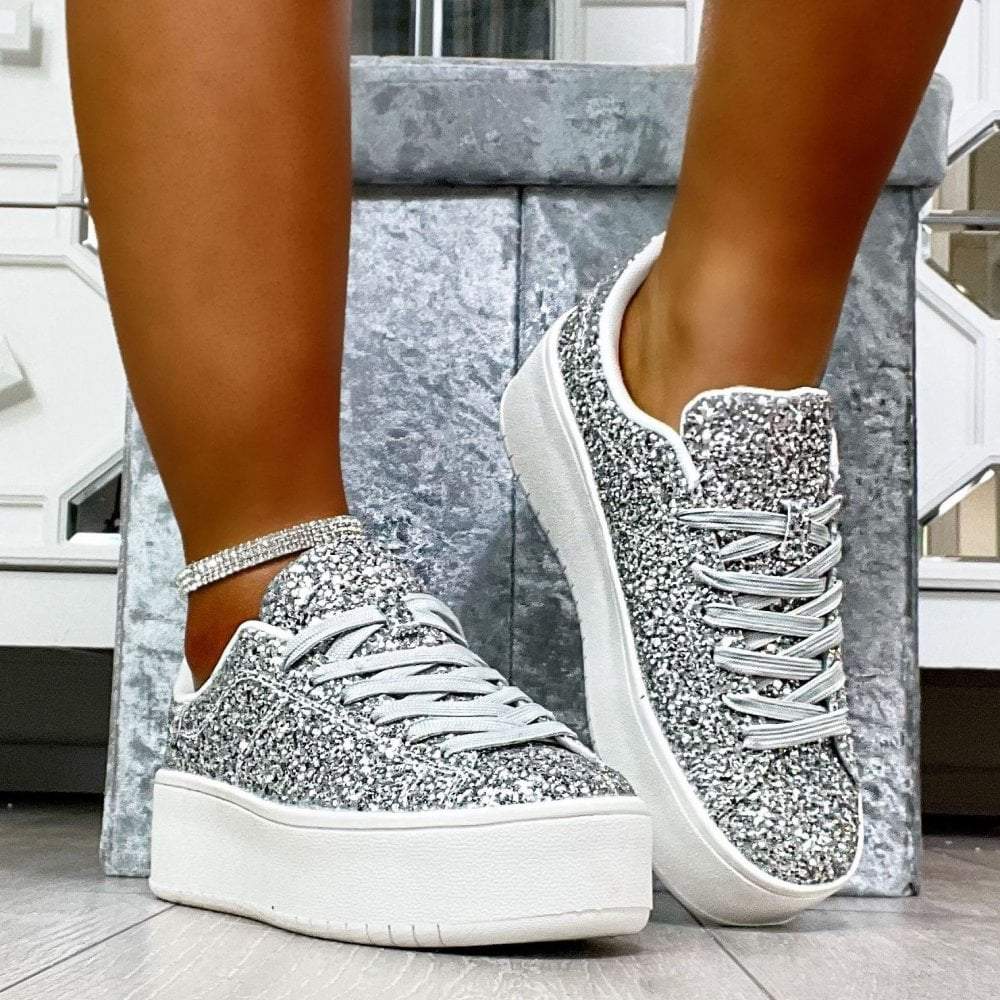 Silver Glitter Encore Wedge Trainers